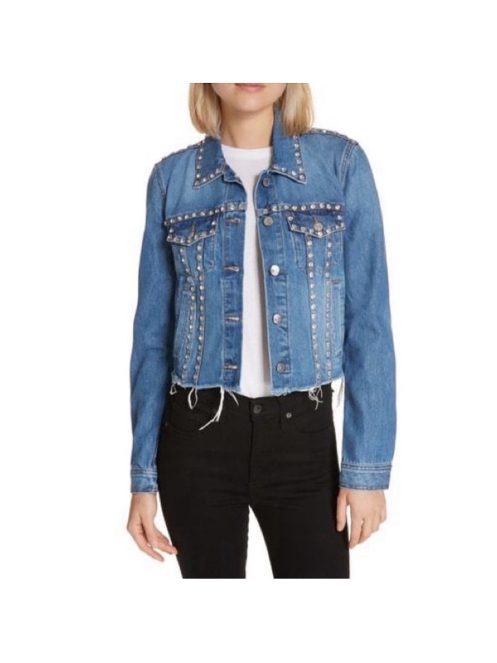 Veronica Beard Blue Studded Cropped Denim Jacket XS